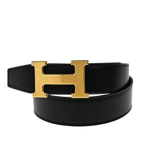 HERMES H Logo Constance Reversible Buckle Belt 80# Leather Black Brown 78RL421